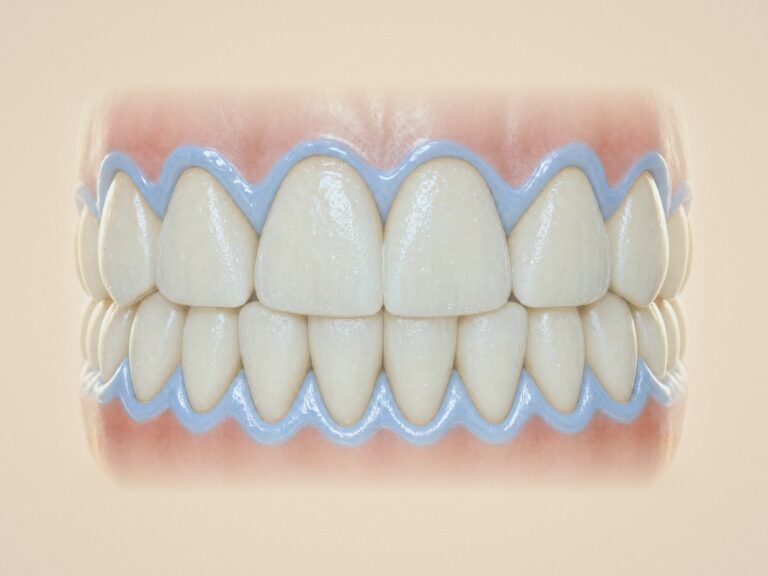 Illustration of whitening gel on the teeth with a gum barrier