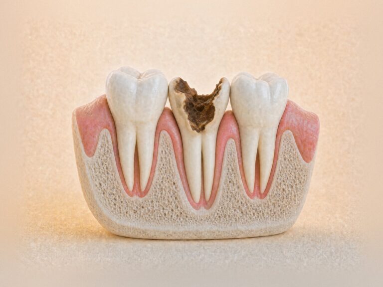 Illustration of a badly decayed back tooth